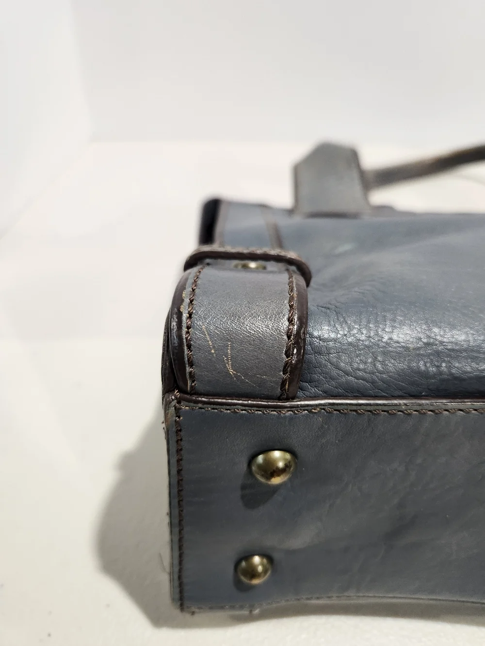 Fossil Vintage Reissue Leather Handbag Satchel Slate Blue With Key Accessory
